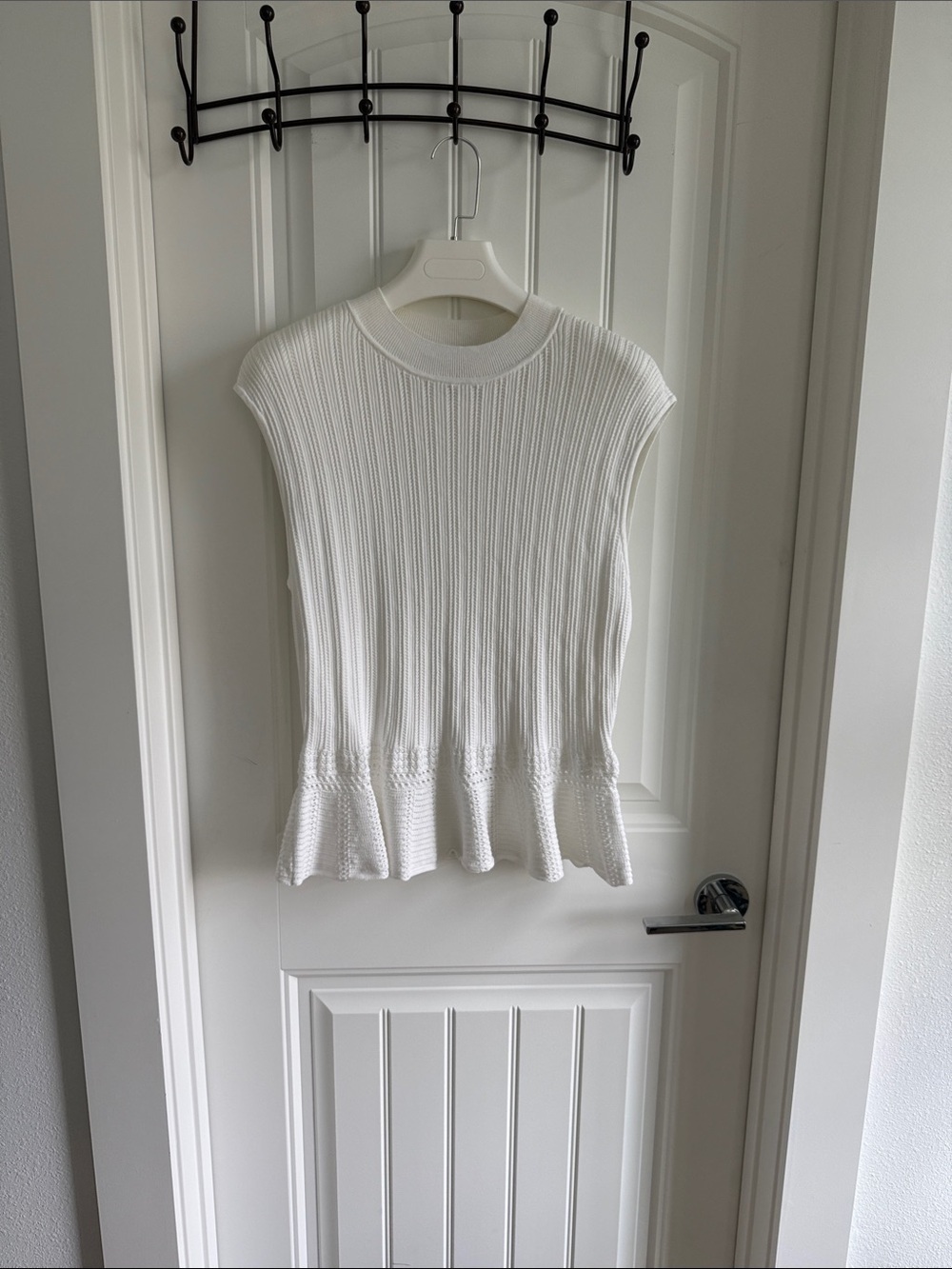 White House Black Market White Ribbed Sleeveless Peplum Tank